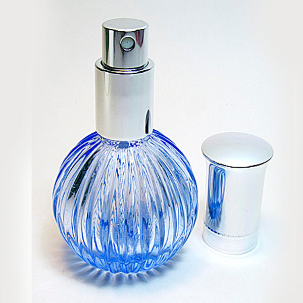 Empty Glass Perfume Bottle With Silver Atomizer Spray Pump and Metal Cap.