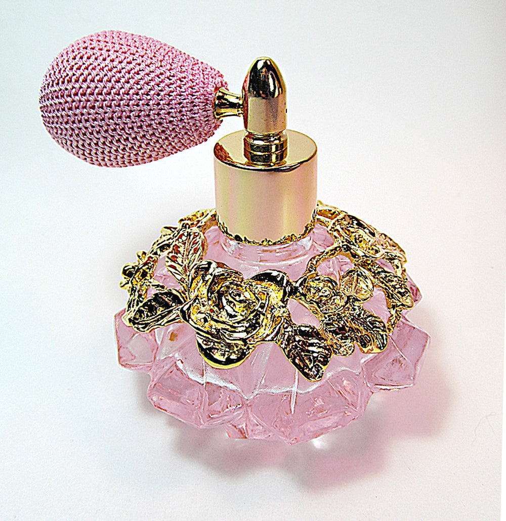 Pink Crystal Perfume Glass Bottle With Pink Bulb Spray Mounting