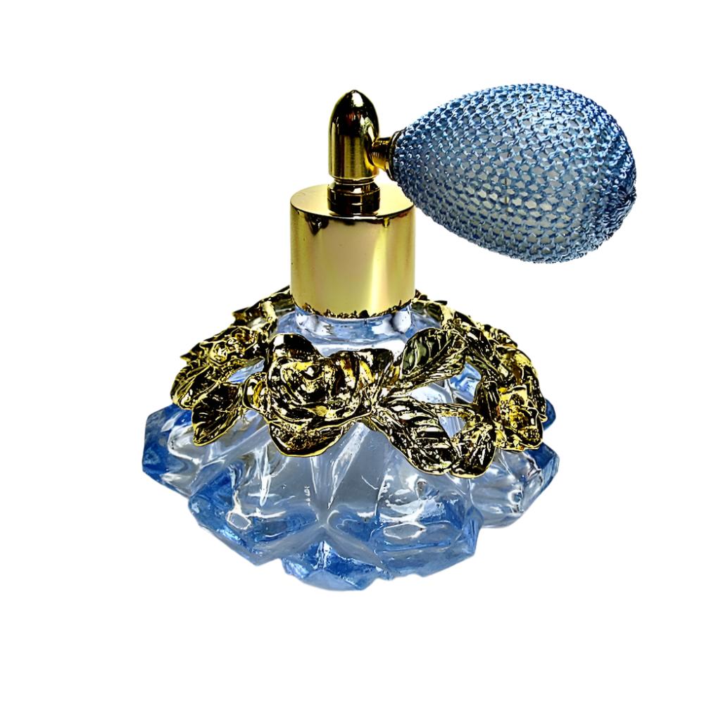 Blue Crystal Perfume Glass Bottle With Light Blue Bulb Spray Mounting