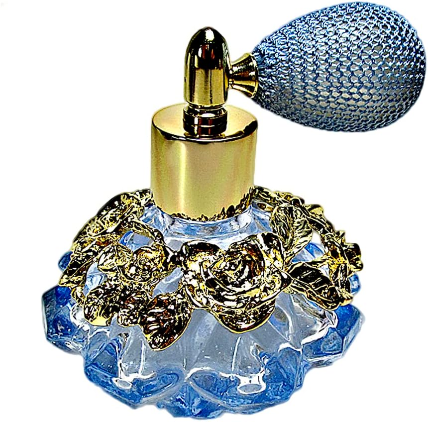 Blue Crystal Perfume Glass Bottle With Light Blue Bulb Spray Mounting