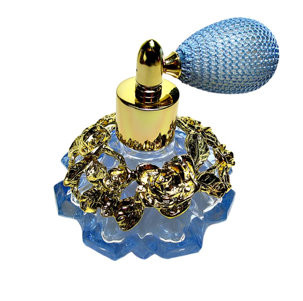 Blue Crystal Perfume Glass Bottle With Light Blue Bulb Spray Mounting