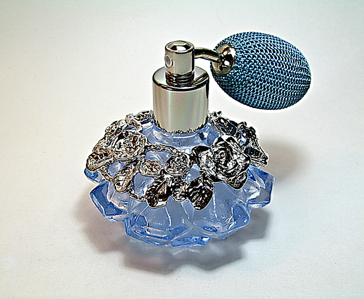 Blue Crystal Perfume Glass Bottle With Light Blue Bulb Spray Mounting