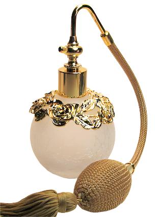 Fancy Crackle and Frosted Perfume Glass Bottle With Tassel Spray Mounting.