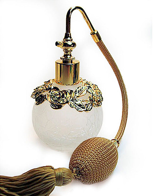 Fancy Crackle and Frosted Perfume Glass Bottle With Tassel Spray Mounting.
