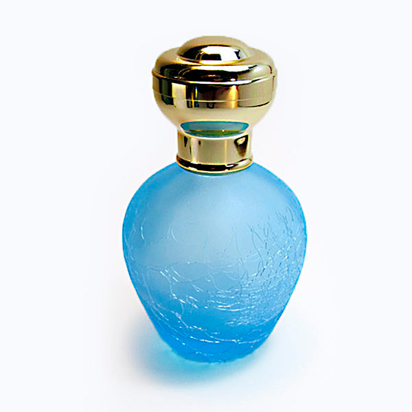 Cyan Coloured Crackle And Frosted Glass Perfume Bottle With Leakage Proof Atomizer Spray Pump and Over Cap.