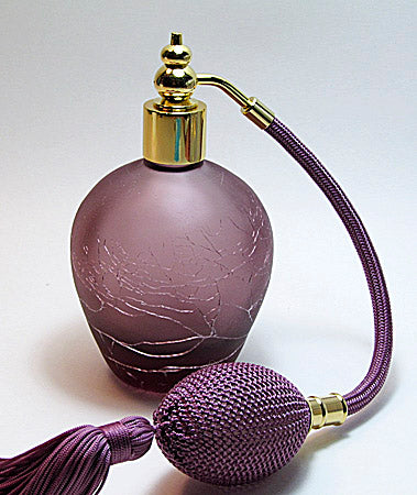 Purple Coloured Crackle And Frosted Glass Perfume Bottle With purple tassel spray mouting.