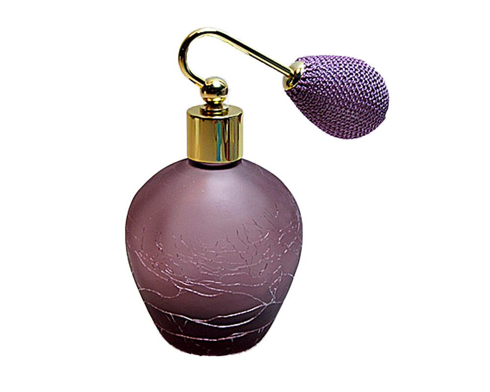 Purple Coloured Crackle And Frosted Glass Perfume Bottle With purple bulb spray mouting.