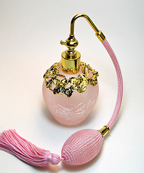 Pink Crackled Perfume Glass Bottle With Pink Bulb Spray Mounting