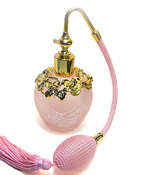 Pink Crackled Perfume Glass Bottle With Pink Bulb Spray Mounting