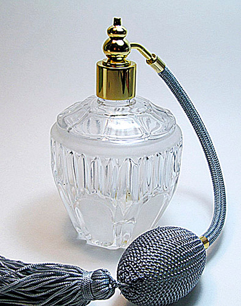 Vintage Crystal Glass Perfume Bottle With Silver Bulb And Tassel Spray Mounting.