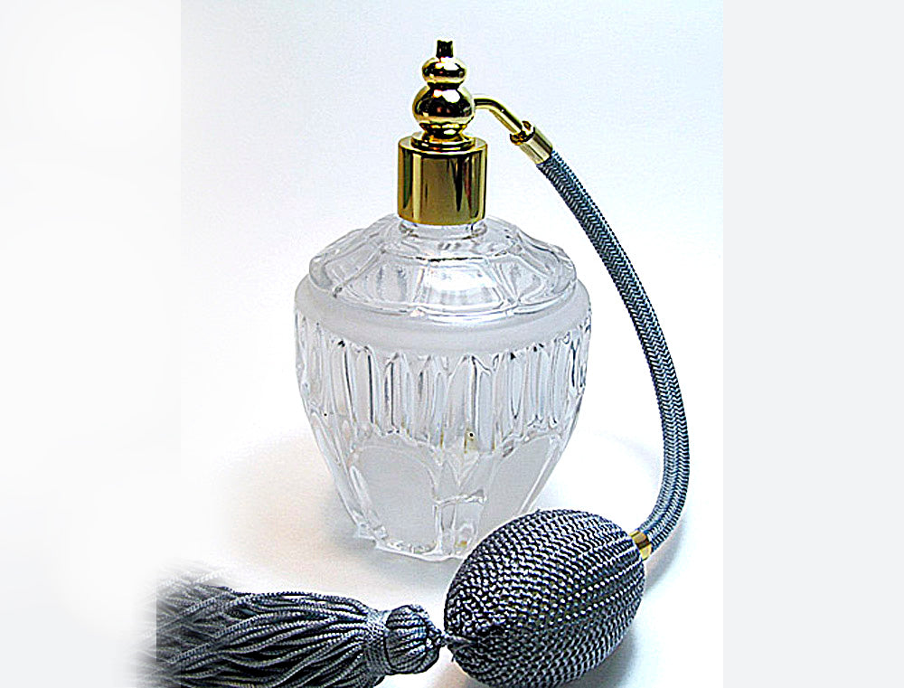 Vintage Crystal Glass Perfume Bottle With Silver Bulb And Tassel Spray Mounting.