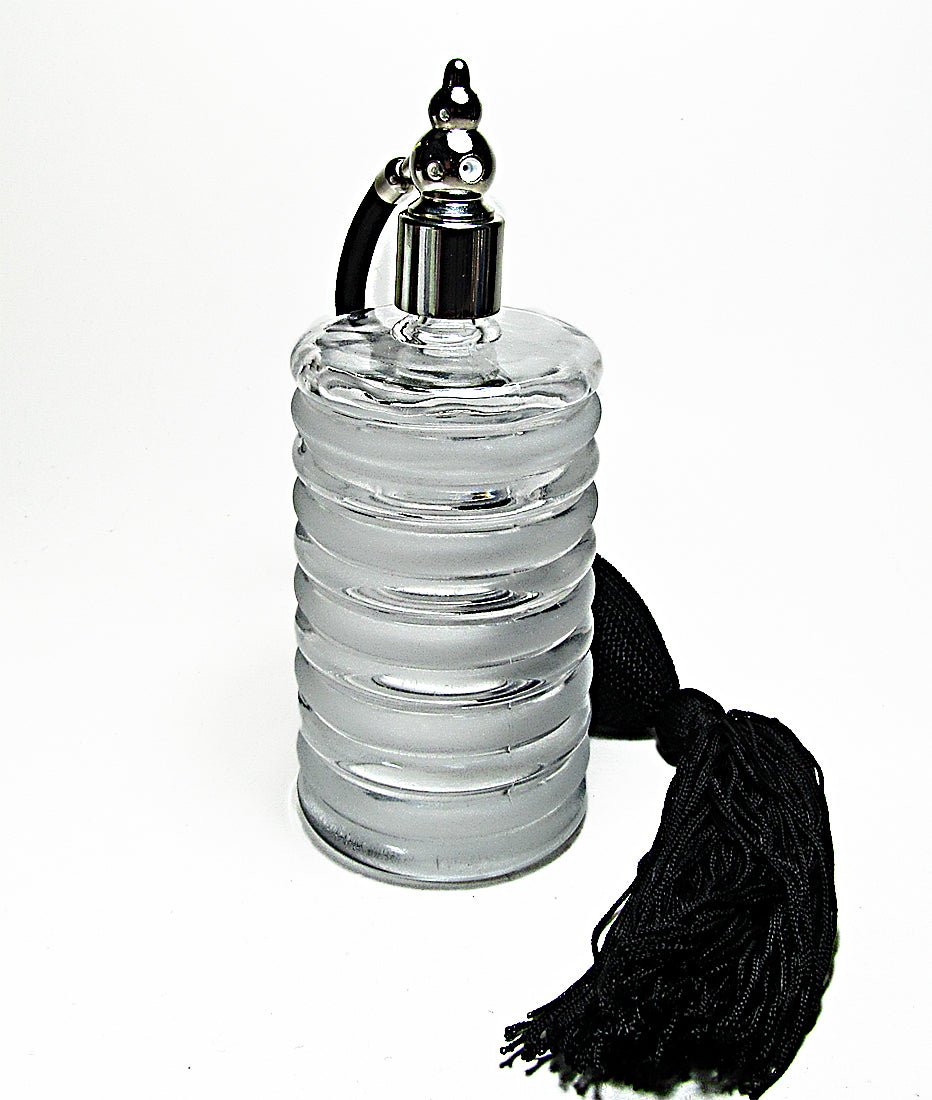 Vintage Crystal Glass Perfume Bottle With Silver/Black Tassel Spray Mounting.