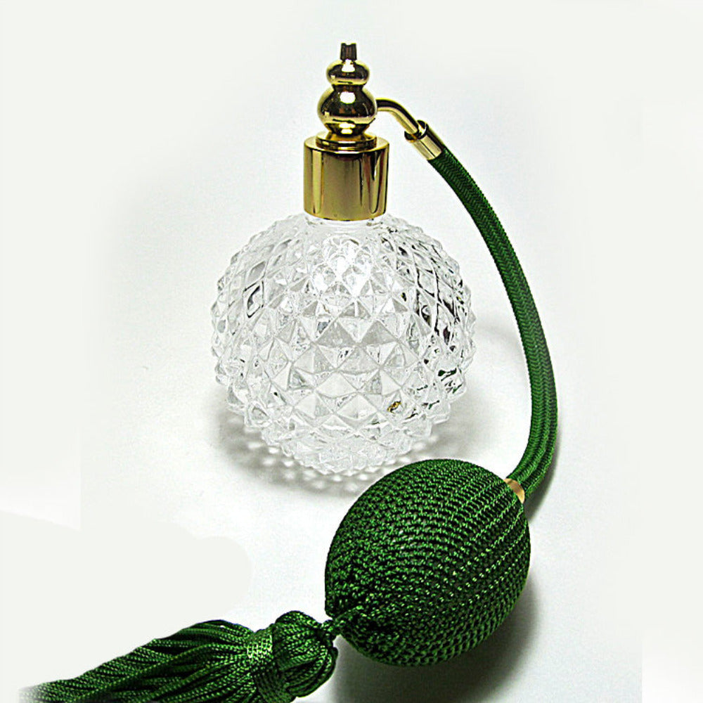 Crystal Perfume Glass Bottle With Bulb And Tassel Sprayer Attachment.