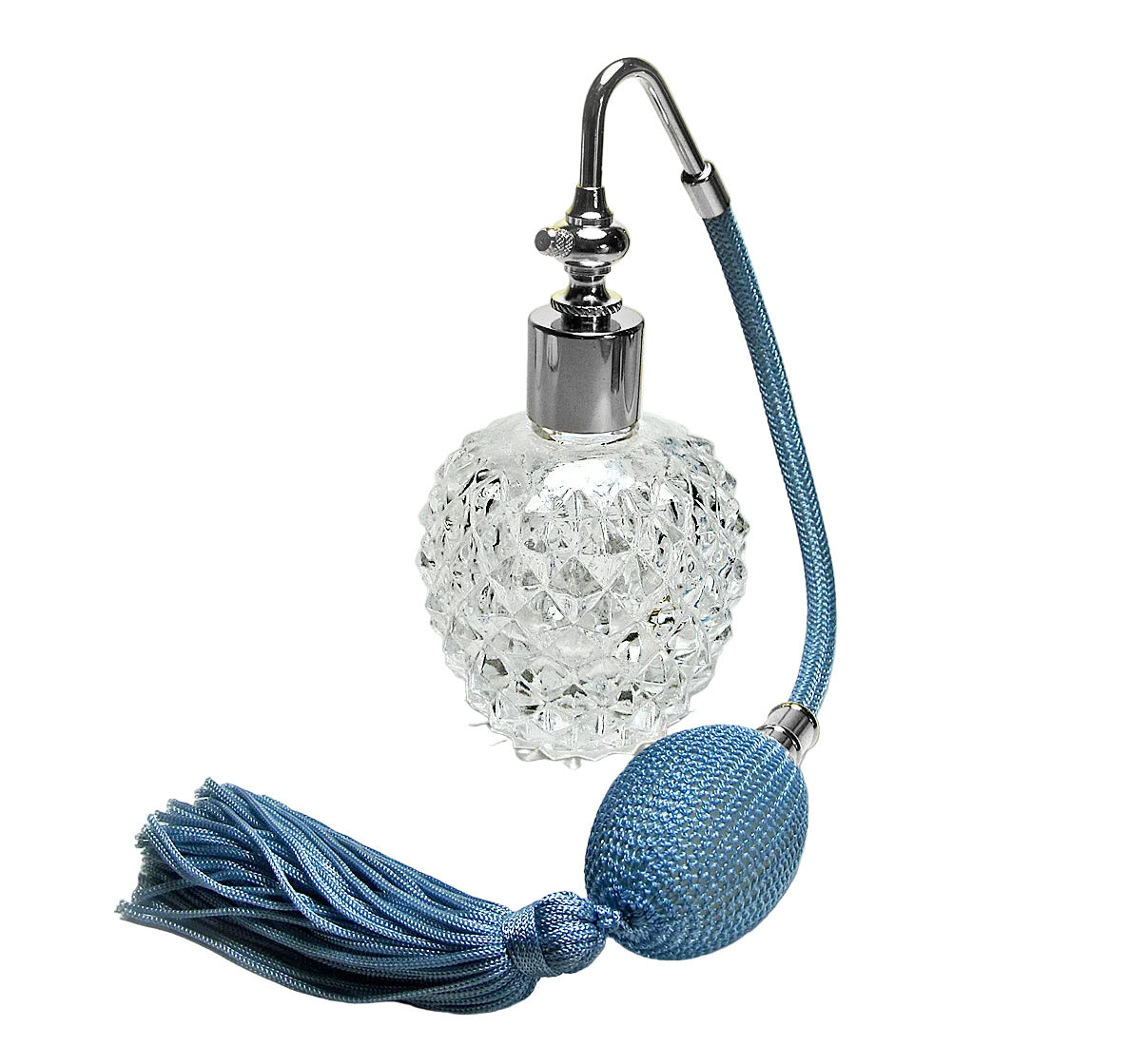 Refillable Crystal Glass Perfume Bottle With Bulb And Tassel Spray Mounting.