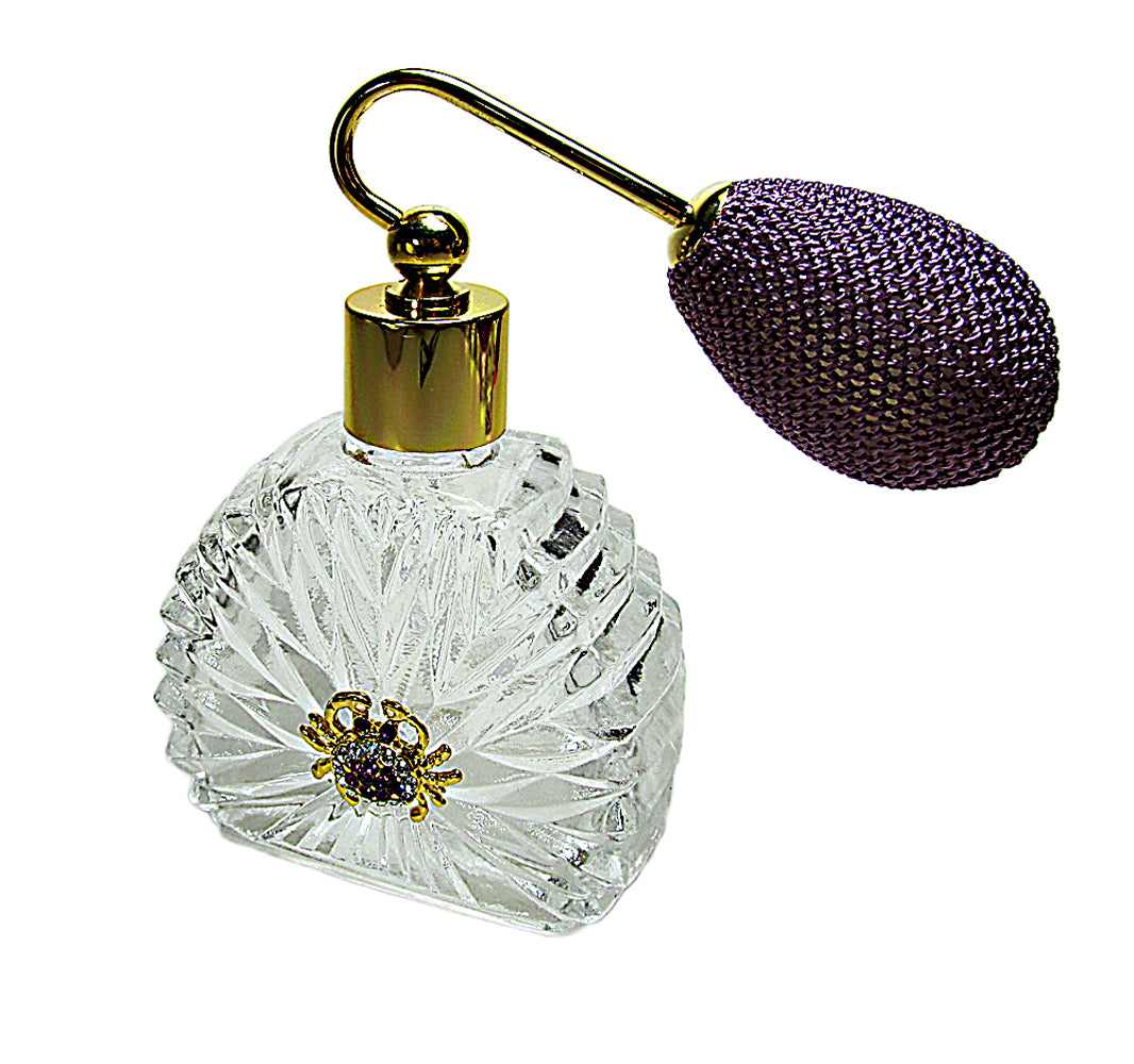 Unique Perfume Crystal Glass Bottle With Purple (Lavender) Bulb Spray Attachment. (New!)