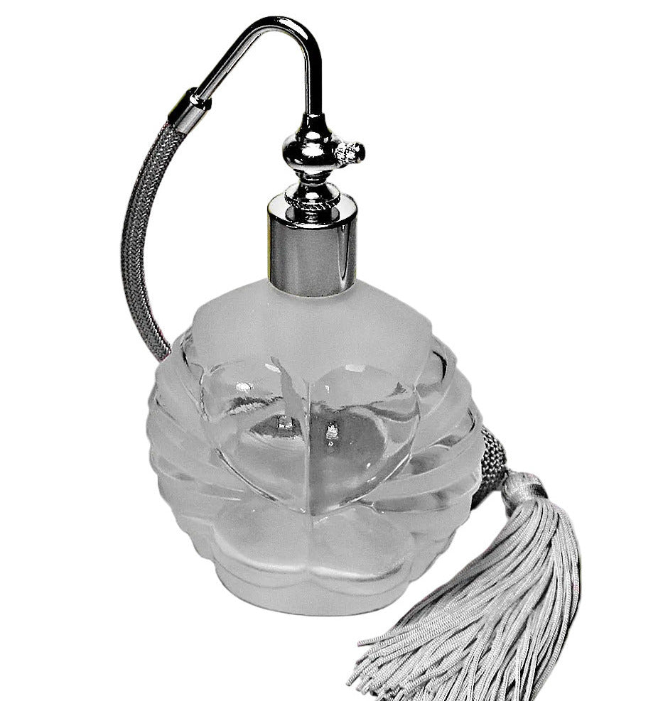 Vintage Glass Perfume Bottle With Silver Gray Tassel Spray Mounting