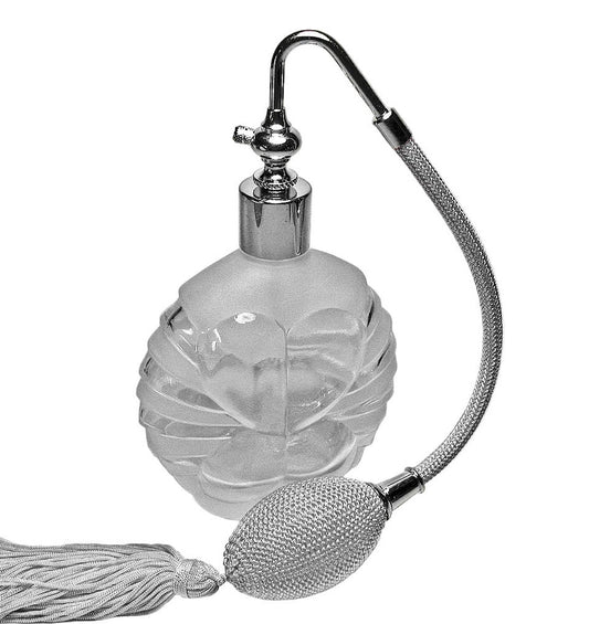 Vintage Glass Perfume Bottle With Silver Gray Tassel Spray Mounting