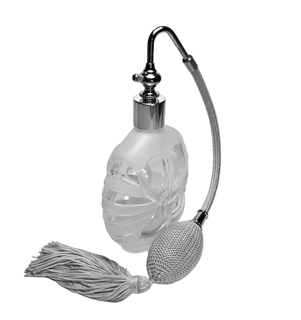 Vintage Glass Perfume Bottle With Silver Gray Tassel Spray Mounting