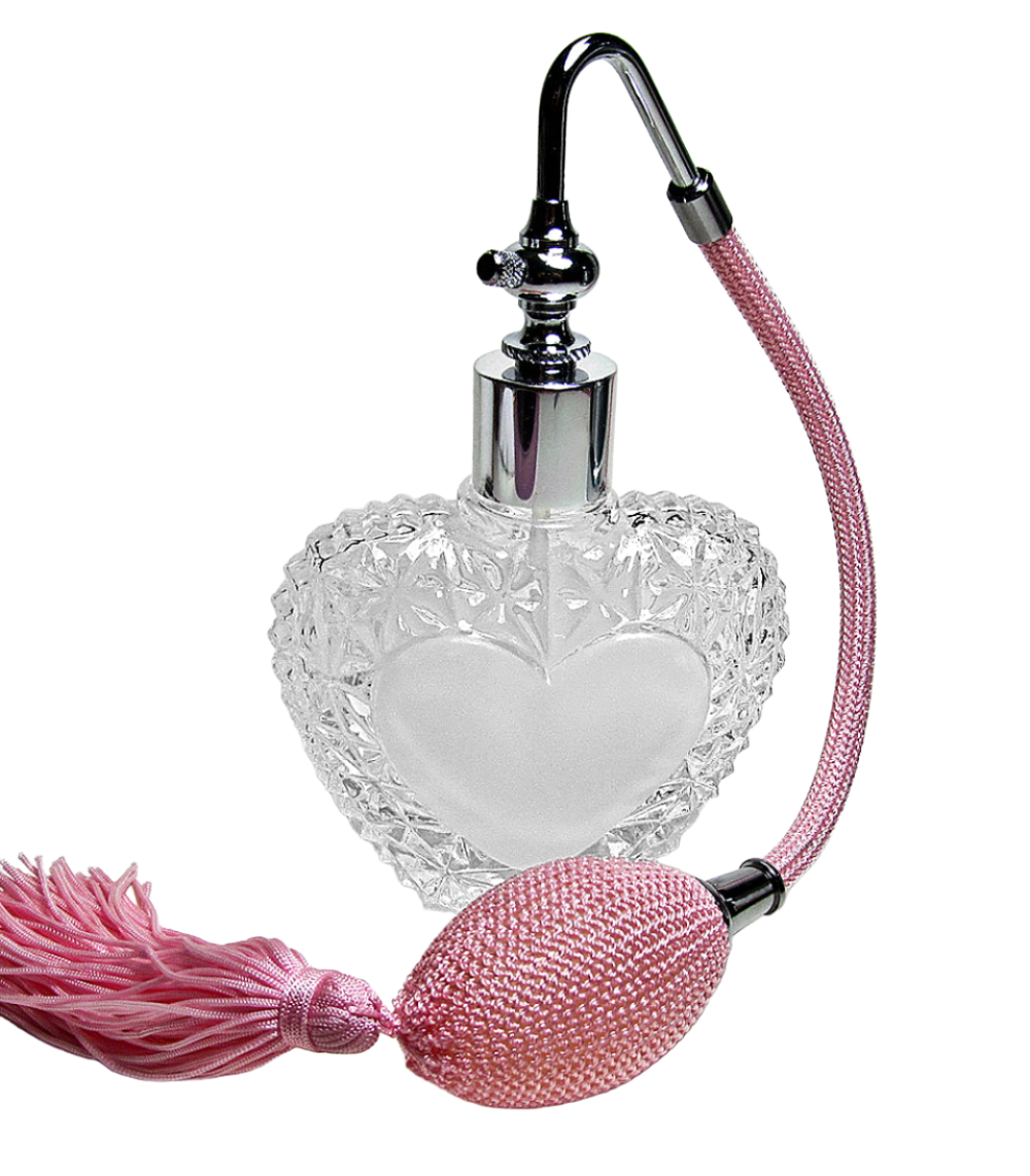 Heart Shape Crystal Glass Perfume Bottle With Classic Bulb And Tassel Spray Mounting.