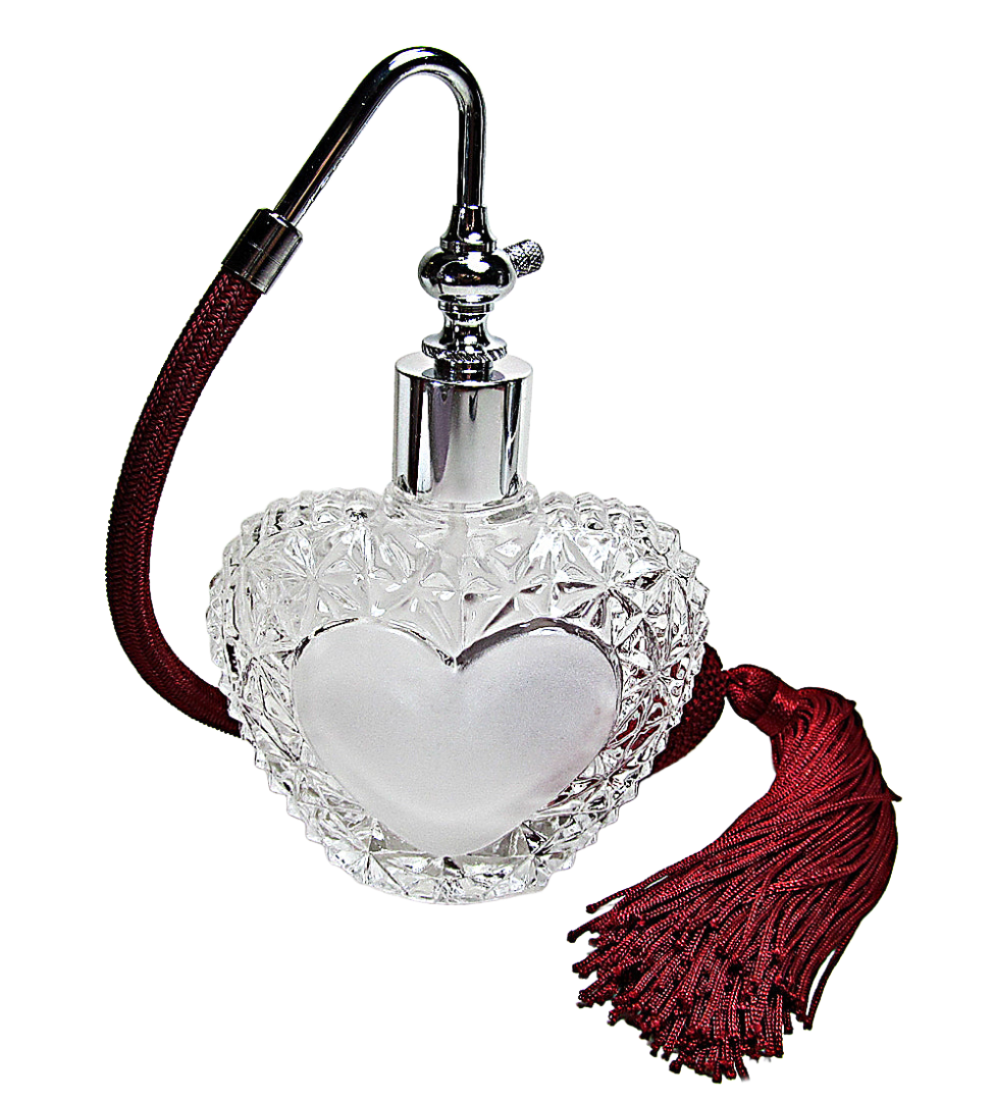 Heart Shape Crystal Glass Perfume Bottle With Classic Bulb And Tassel Spray Mounting.