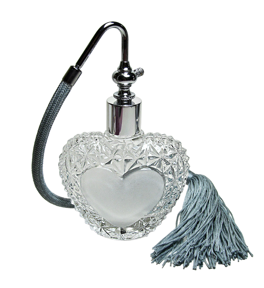 Heart Shape Crystal Glass Perfume Bottle With Classic Bulb And Tassel Spray Mounting.