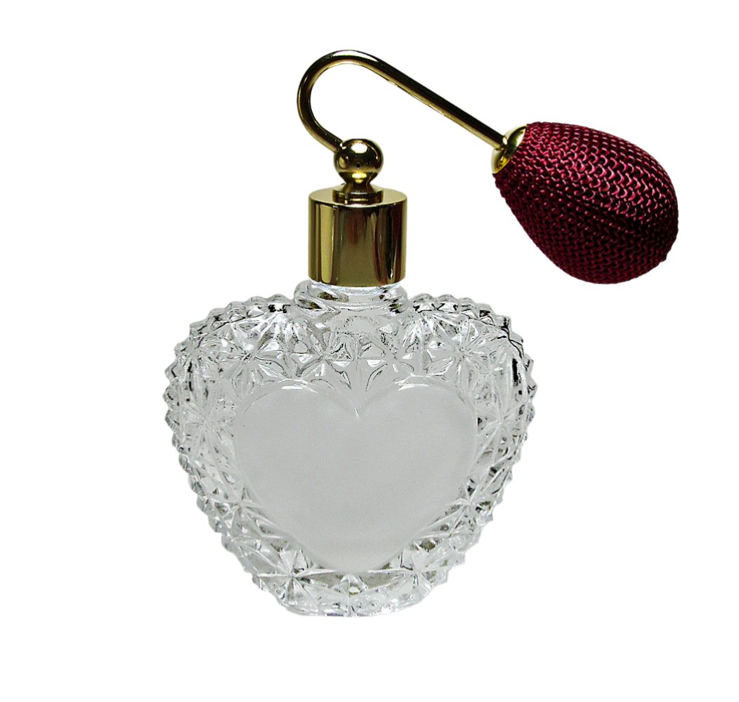 Heart Shape Crystal Glass Perfume Bottle With Bulb Spray Mounting.