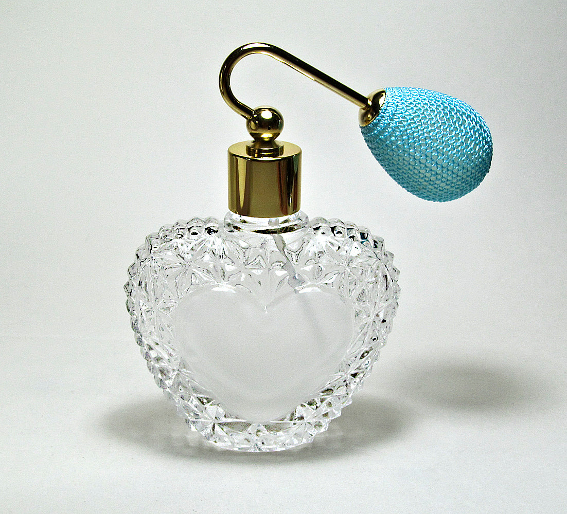 Heart Shape Crystal Glass Perfume Bottle With Bulb Spray Mounting.