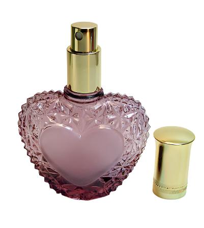 Heart Shape Purple Crystal Glass Perfume Bottle With Gold atomizer Pump And Cap.