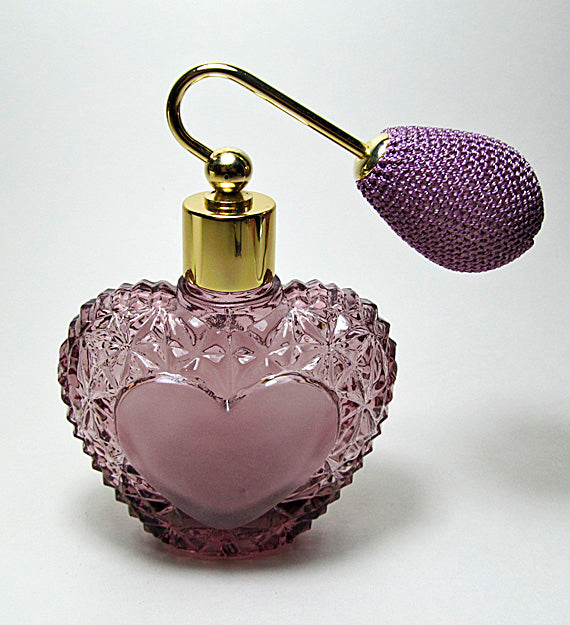 Purple Crystal Glass Perfume Bottle With Purple (Lavender) Bulb Spray Mounting.