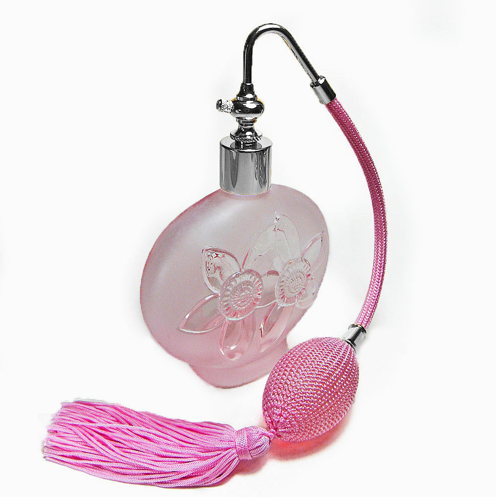 Empty Pink Glass Perfume Bottle With Pink Tassel Spray Mounting (130 ml)