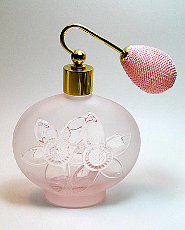 Empty Pink Glass Perfume Bottle With Pink Bulb Spray Mounting