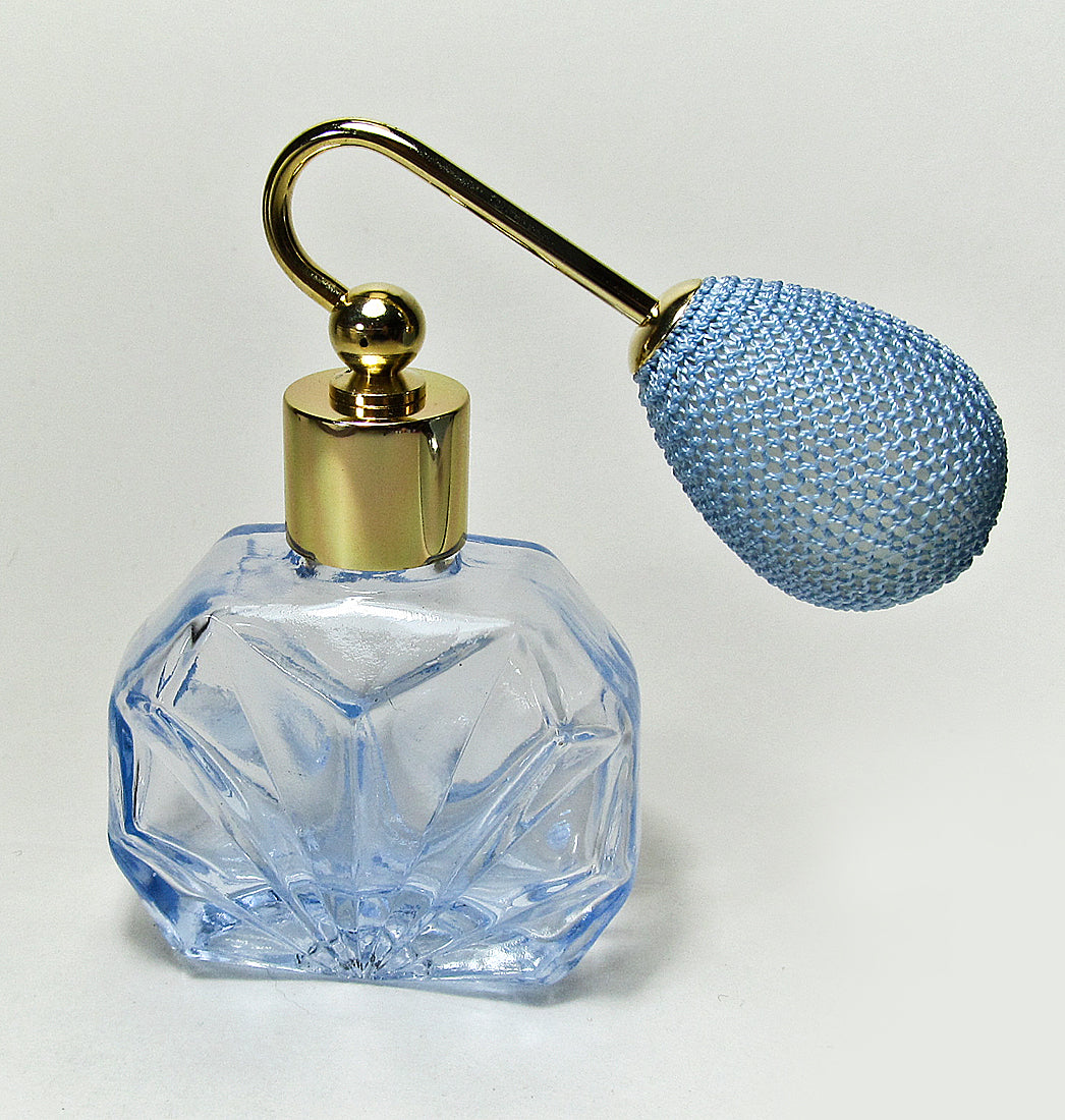 Blue Glass Perfume Bottle With Light Blue Bulb Spray Mounting.