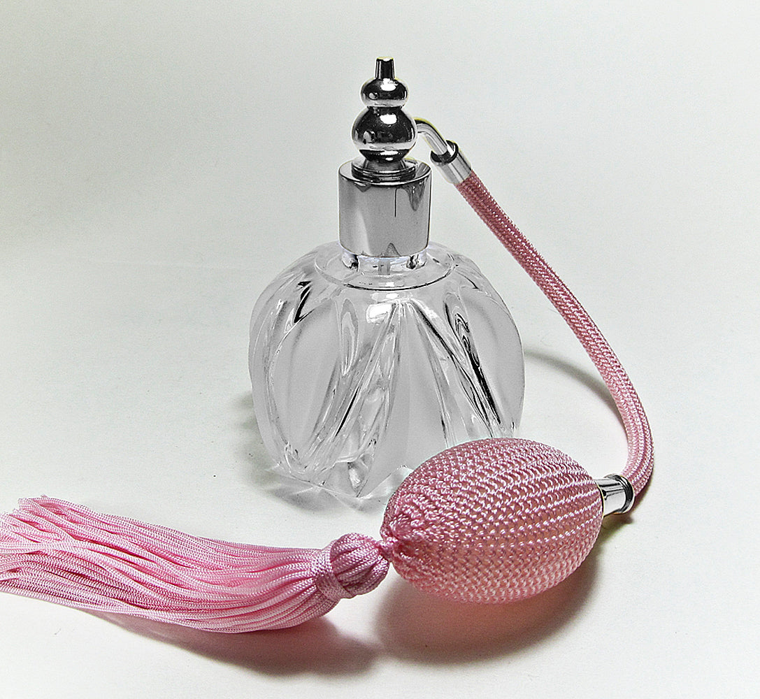 Vintage Crystal Glass Perfume Bottle With Bulb And Tassel Spray Mounting.