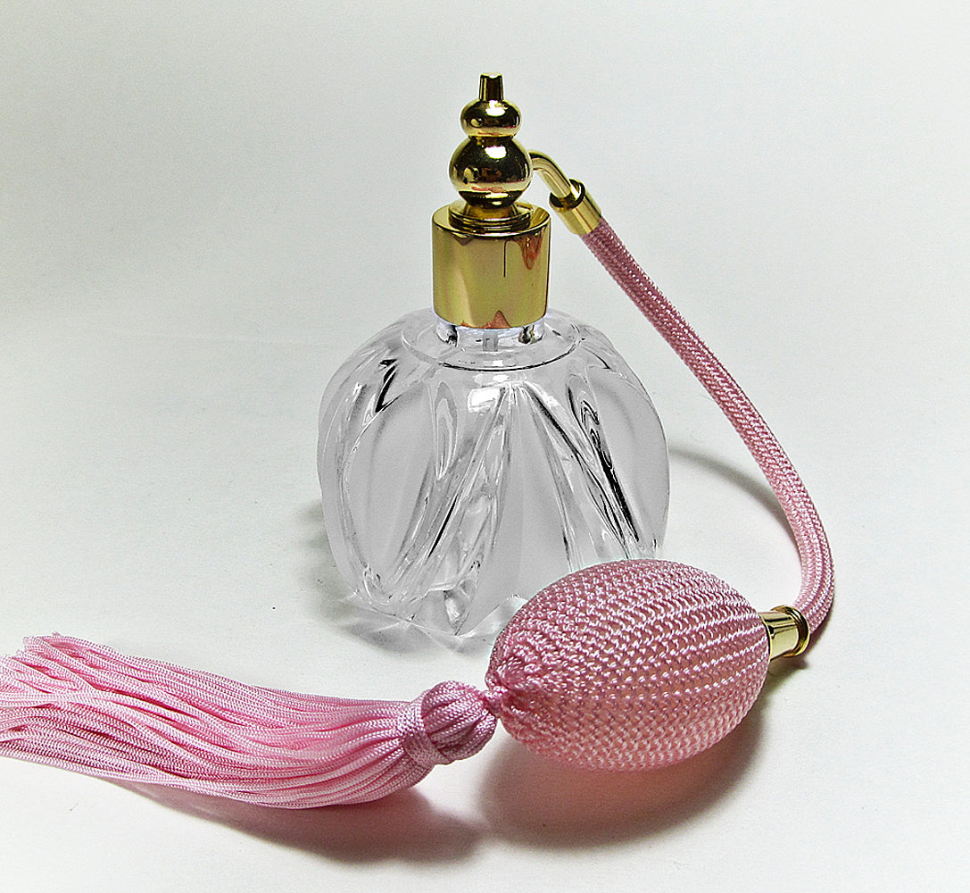 Vintage Crystal Glass Perfume Bottle With Bulb And Tassel Spray Mounting.