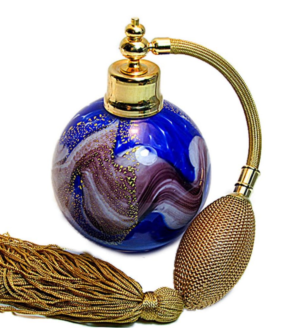 Art crystal glass perfume bottle with gold Bulb ahd tassel spray mounting.