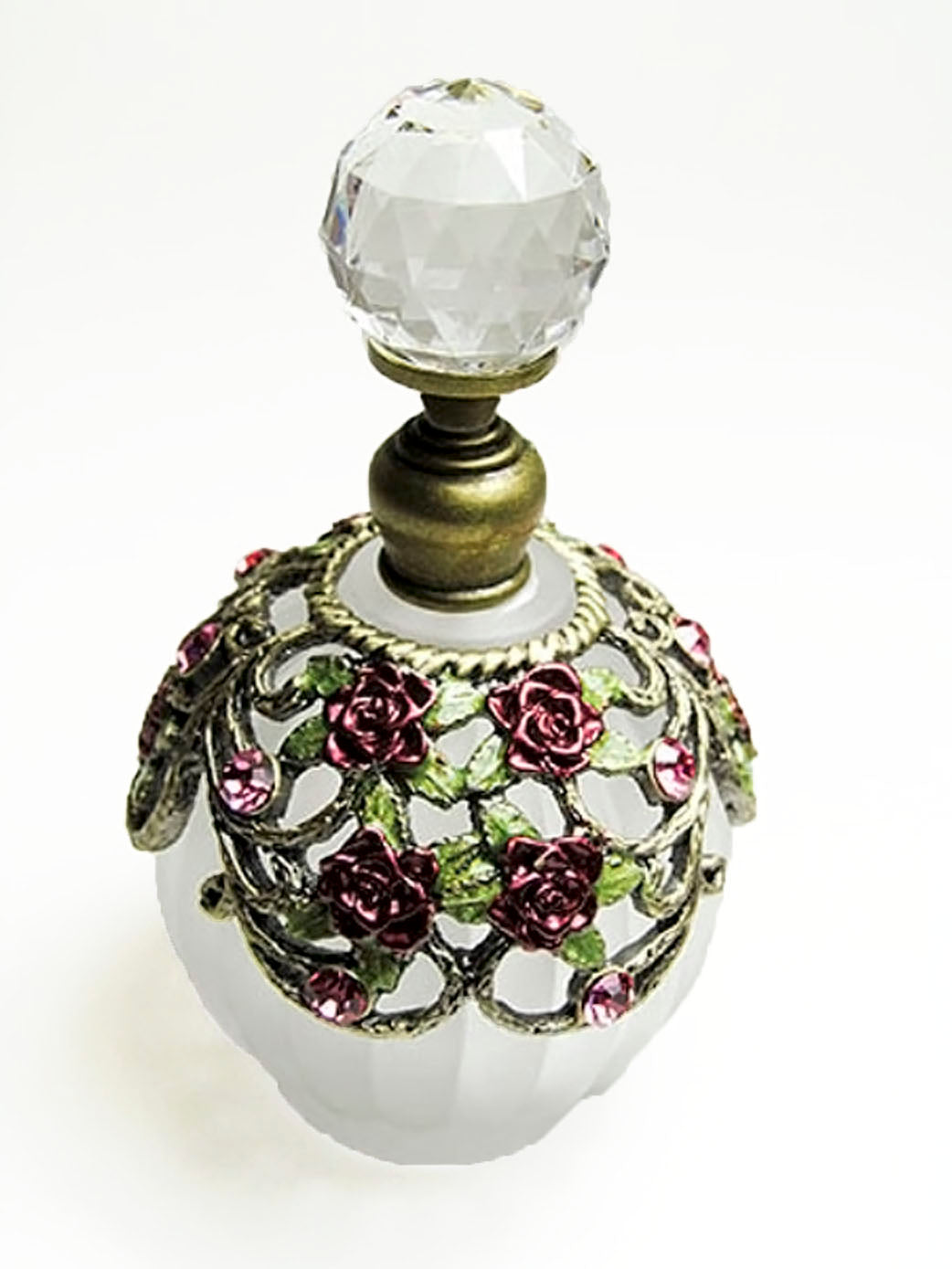 Antique Perfume Bottle With Rhinestone Screw Top and Rod.