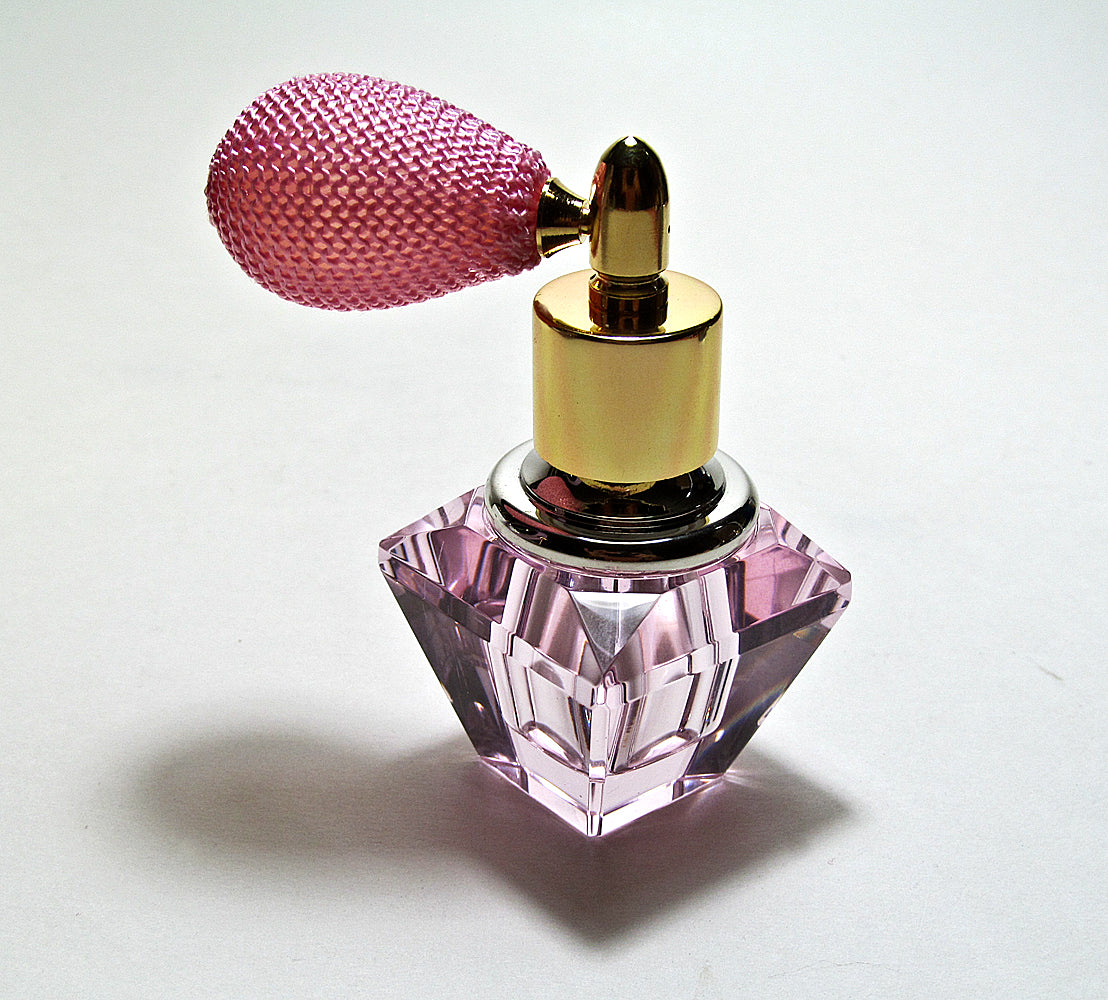 Genuine Pink Lead Cystal Perfume Bottle With Pink Bulb Spray Mounting.