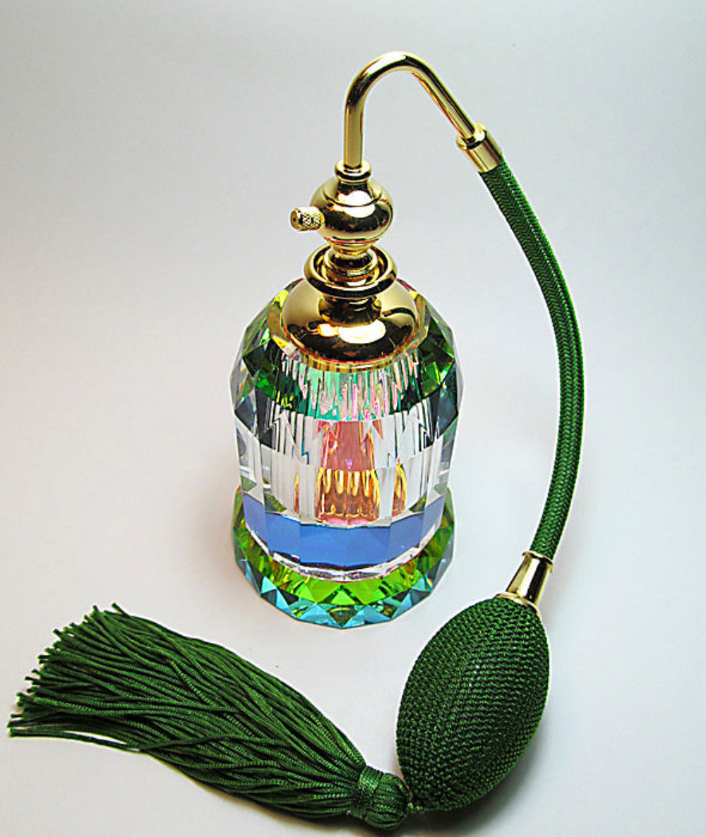 Refillable Empty Genuine Lead Crystal Perfume Bottle With Bulb And Tassel Spray Mounting.