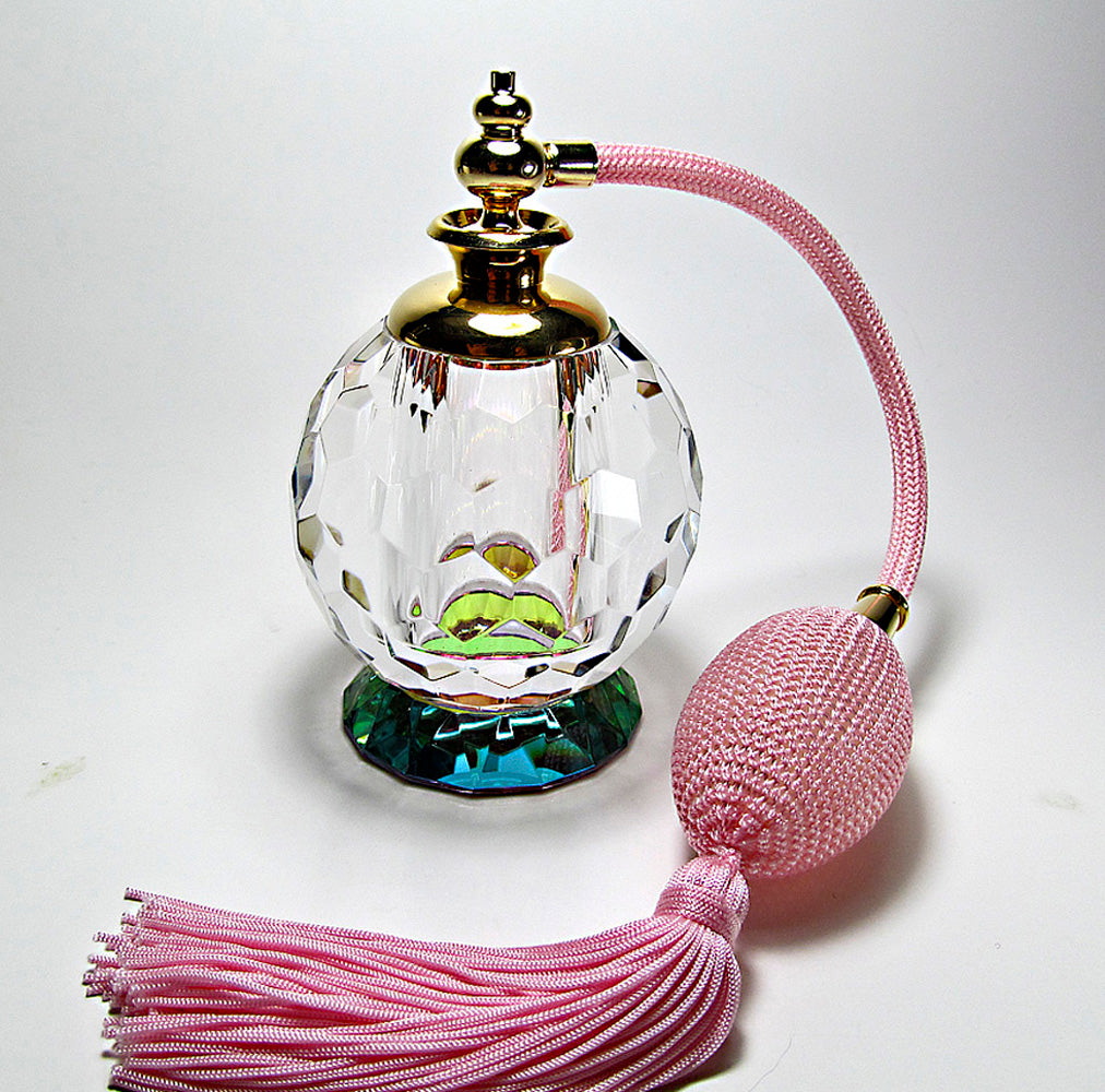 Hand Cut Genuine Lead Crystal Perfume Bottle With Bulb And Tassel Spray Mounting.