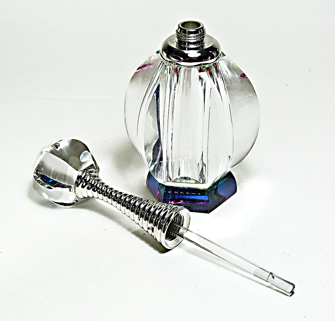 Genuine Lead Crystal Perfume Bottle With Crystal Stopper And Glass Rod.