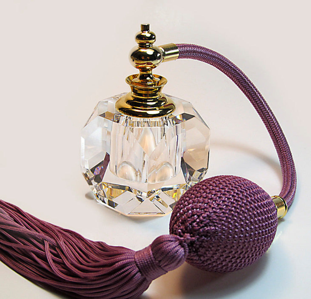 Genuine Lead Crystal Perfume Bottle With Squeeze Bulb And Tassel Spray Mounting.