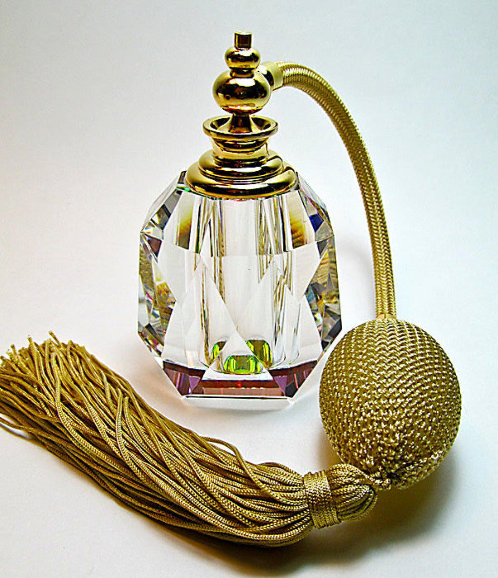 Genuine Lead Cystal Perfume Bottle With Bulb And Tassel Spray Mounting.