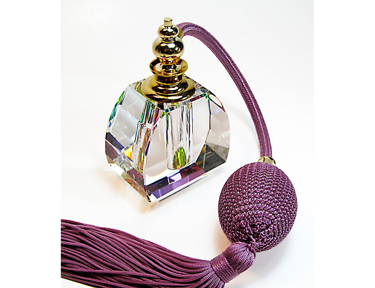 Hand Made Lead Crystal Perfume Bottle With Bulb And Tassel Spray Mounting.