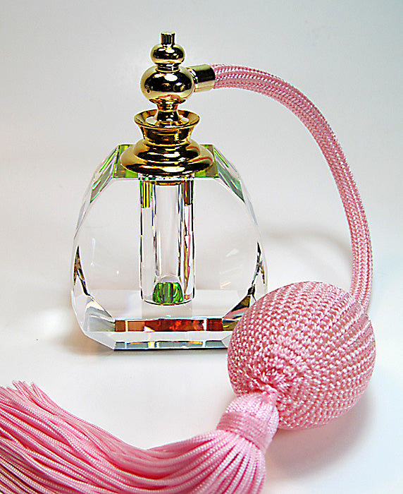 Hand Made Lead Crystal Perfume Bottle With Bulb And Tassel Spray Mounting.