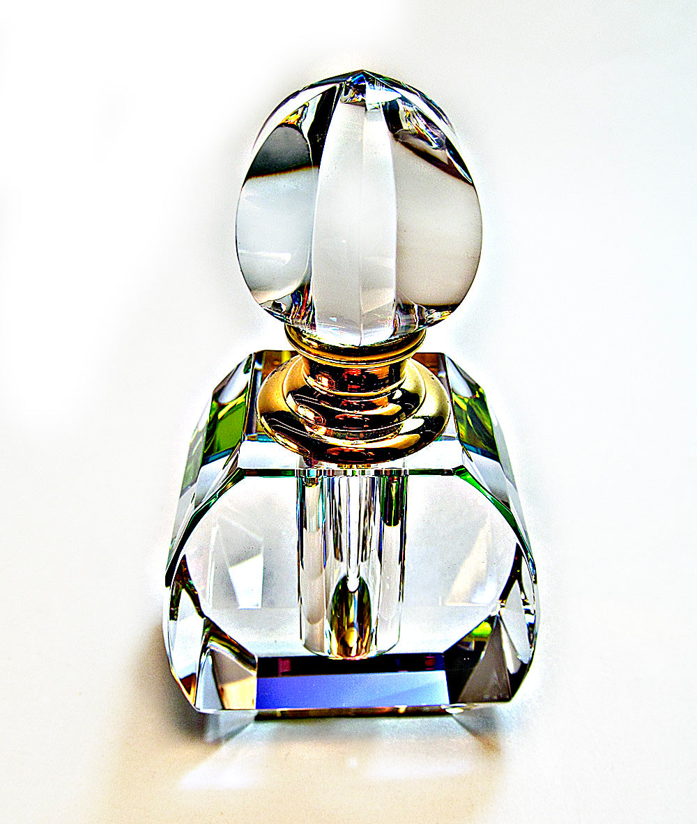 Hand Made Blue Lead Crystal Perfume Bottle With Crystal Stopper and Rod.