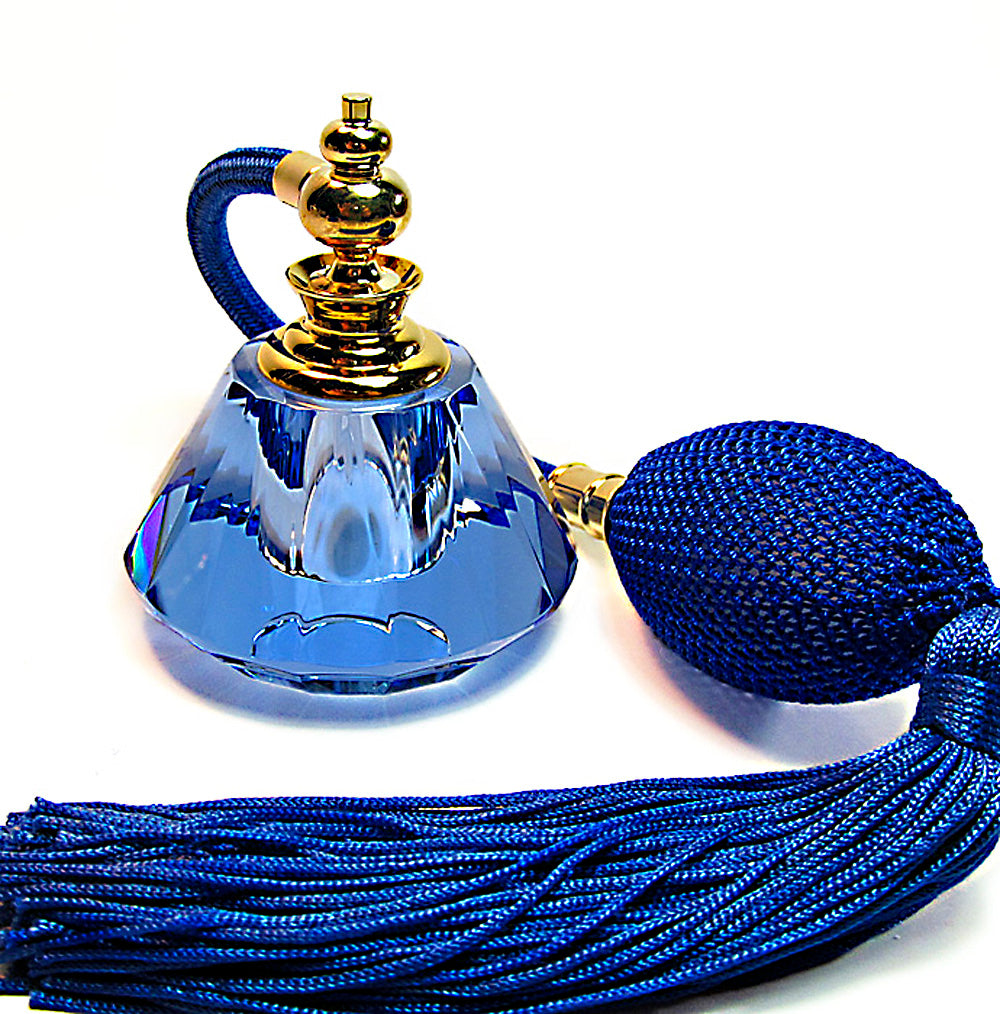 Genuine Lead Blue Crystal Vintage Perfume Bottle With Blue (Cobalt) Bulb And Tassel Spray Mounting.