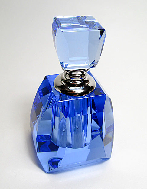 Blue Lead Cystal Perfume Bottle With Blue Crystal Stopper And Glass Rod.