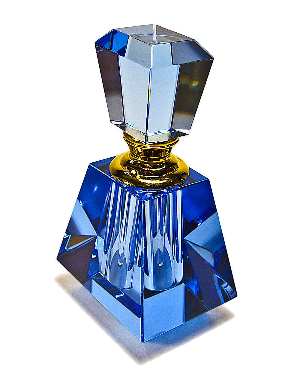 Genuine Blue Crystal Perfume Bottle With Blue Crystal Stopper and Glass Rod.