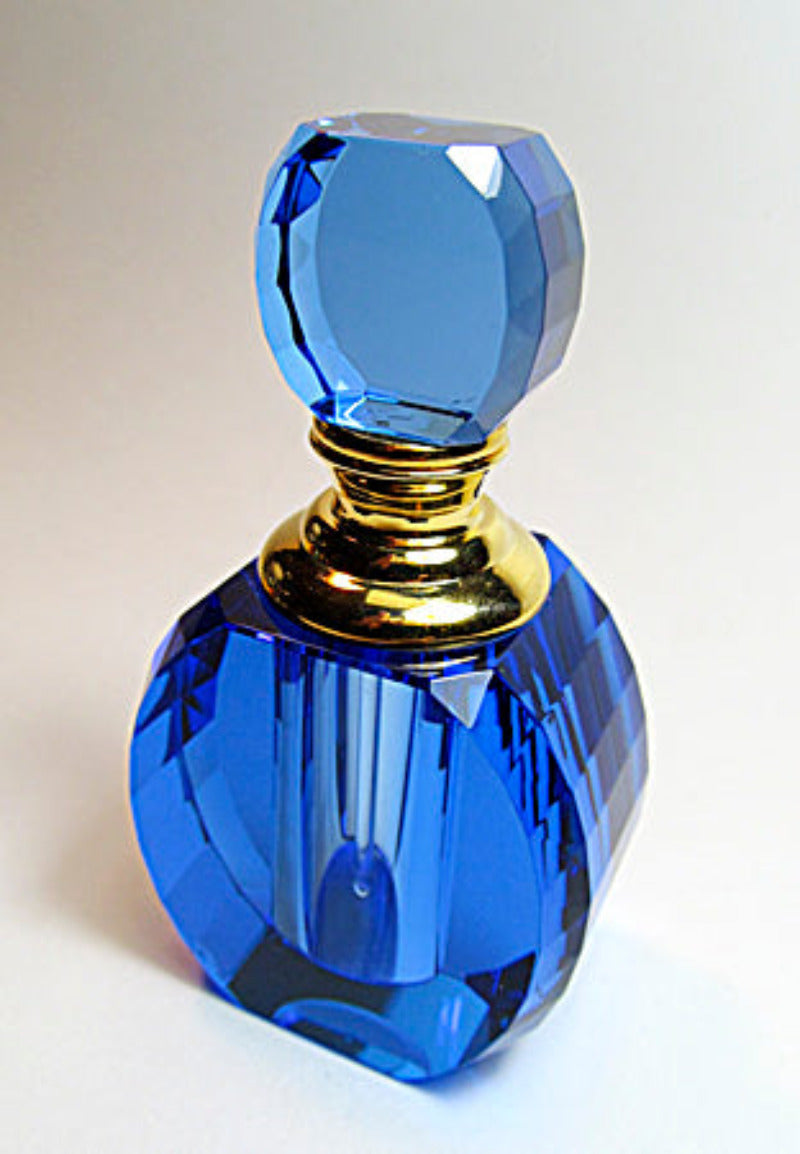 Genuine Blue Crystal Perfume Bottle With Blue Crystal Stopper And Glass Rod.