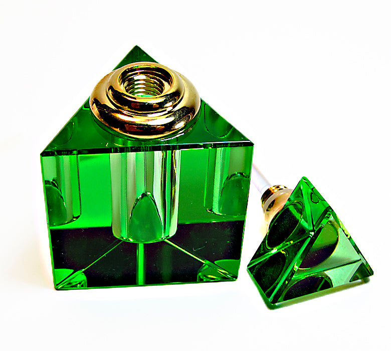 Green Genuine Hand Cut Crystal Perfume Bottle With Crystal Stopper and Rod.